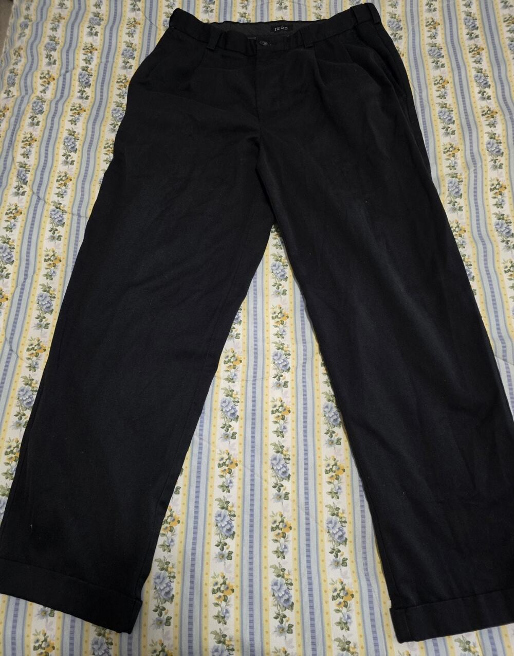 IZOD Mens Black Dress Pants Pleated Straight Leg Button Zip 32x30